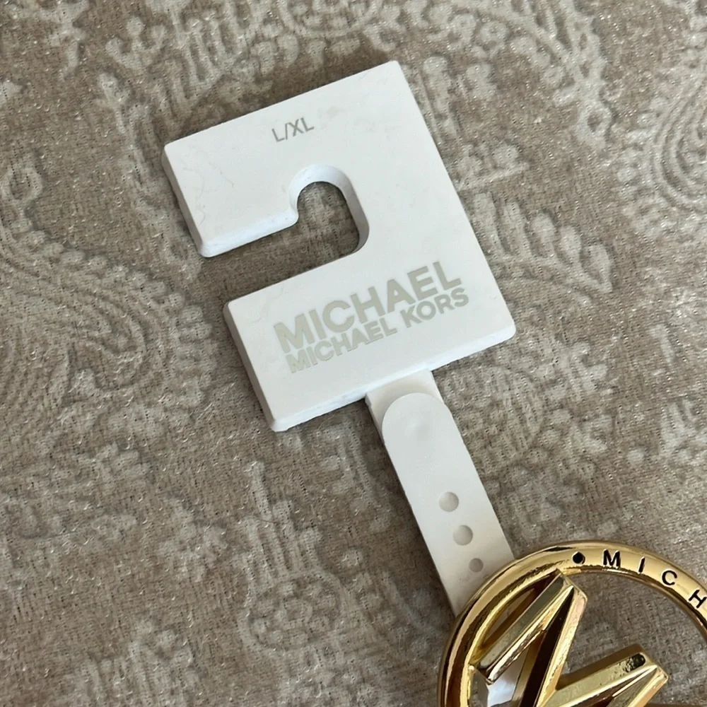 Brand New Michael Kors Black & White Snakeskin Woven Stretch Belt Gold Tone Logo